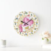 Unicorn Pink Gold Cute Fantasy Grote Klok (Huis)