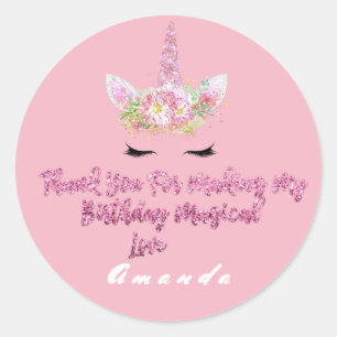 Unicorn Pink Gold Party Favor Label Dank u wel