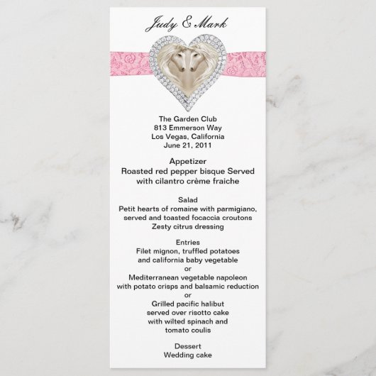 Unicorn Pink Lace Wedding Menu Kaart (Voorkant)