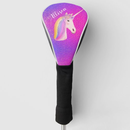 Unicorn Pink Paars Glitter Persoonlijk Golfheadcover (Voorkant)