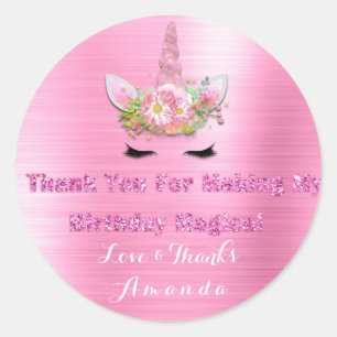 Unicorn Pink Rose Party Favor Label Dank u wel
