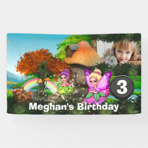 Unicorn pixie regenboogfantasie bosland foto spandoek