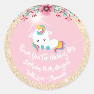 Unicorn Pony Bedankt Favor Glitter Gold Sparkly Ronde Sticker