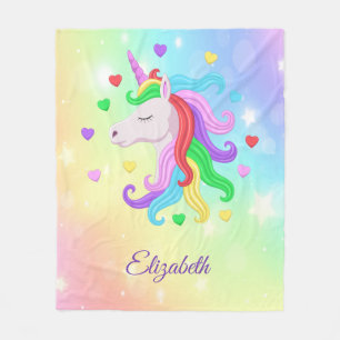 Unicorn Pony Rainbow Stars pasteel Girly Fleece Deken