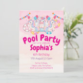 Unicorn Pool Party 6e anniversaire Invitation | Ro (Debout devant)