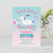 Unicorn Pool Party Anniversaire Invitation Pink Go (Debout devant)