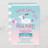 Unicorn Pool Party Anniversaire Invitation Pink Go (Devant / Derrière)