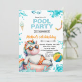 Unicorn Pool Party Birthday Invitation (Debout devant)
