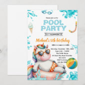 Unicorn Pool Party Birthday Invitation (Devant / Derrière)