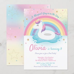 Unicorn Pool Party Birthday Invitation Girls Kaart