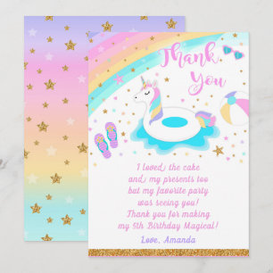 Unicorn Pool Party Carte de remerciements