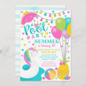 Unicorn Pool Party Invitation Girl Pool Anniversai (Devant / Derrière)