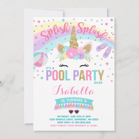 Unicorn Pool Party Invitation Pool Birthday Party (Devant)