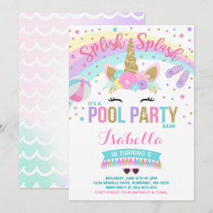 Unicorn Pool Party Invitation Pool Birthday Party Kaart