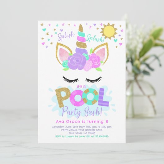 Unicorn Pool Party Kaart (Staand voorkant)