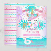 Unicorn Pool Party of Birthday Invitations Kaart (Voorkant / Achterkant)