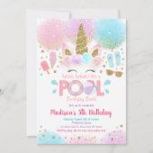Unicorn Pool Party Pink Gold Invitation Anniversai (Devant)