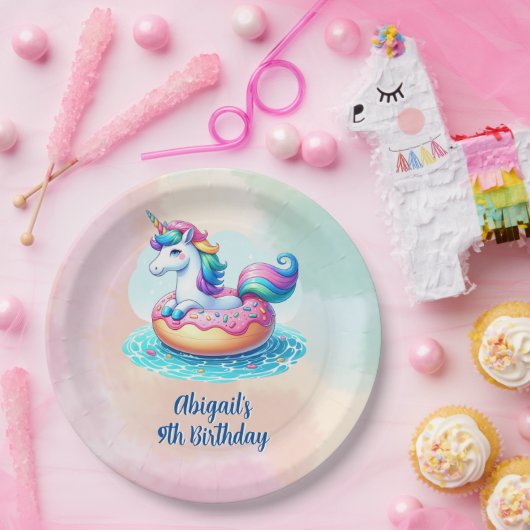 Unicorn Pool Party Verjaardag Papieren Bordje (Feest)