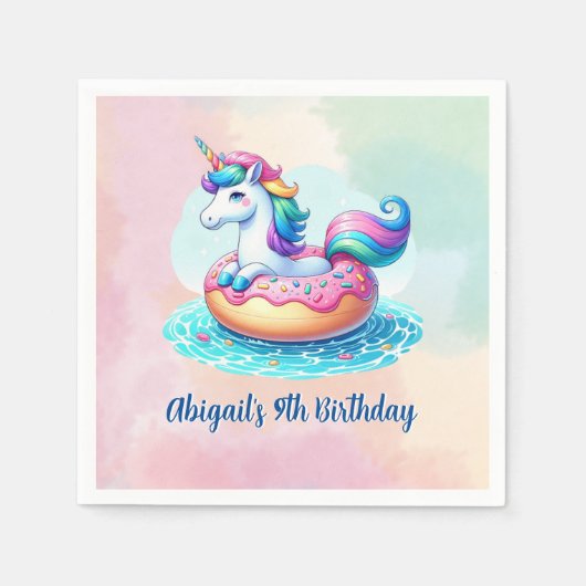 Unicorn Pool Party Verjaardag Servet (Voorkant)