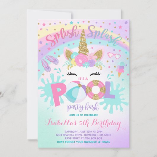 Unicorn Pool Pool Invitation Pool Anniversaire (Devant)