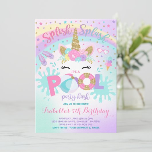 Unicorn Pool Pool Invitation Pool Anniversaire (Debout devant)