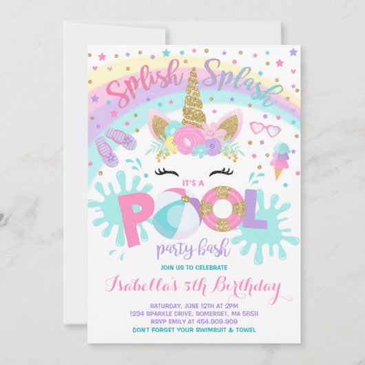 Unicorn Pool Pool Invitation Pool Anniversaire (Devant)