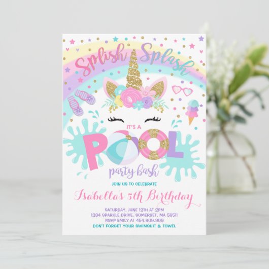 Unicorn Pool Pool Invitation Pool Anniversaire (Debout devant)
