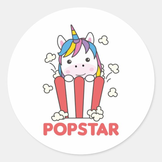 Unicorn Popcorn Whats Poppin Funny PopStar Ronde Sticker (Voorkant)