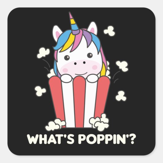 Unicorn Popcorn Whats Poppin Funny Vierkante Sticker (Voorkant)