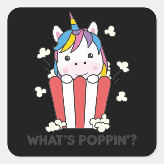 Unicorn Popcorn Whats Poppin Funny Vierkante Sticker (Voorkant)