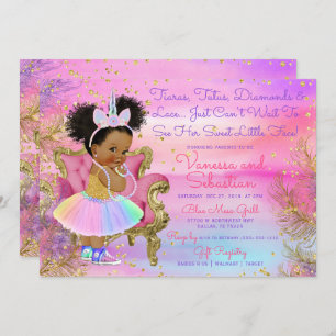 Unicorn Princess African American Glitter Pareltje Kaart