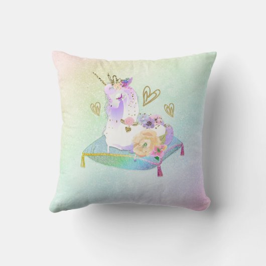 Unicorn Princess Diva Iridescent Rainbow Pastel Kussen (Achterkant)