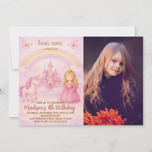 Unicorn Princess Invitation d'anniversaire (Devant)