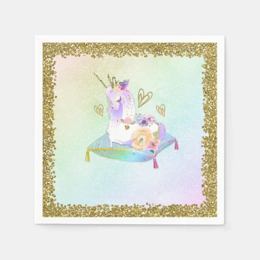 Unicorn Princess Iridescent Rainbow Pastel Party Servet (Voorkant)