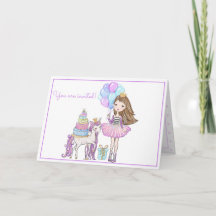 Unicorn Princess Modern Girly Waterverf Birthday