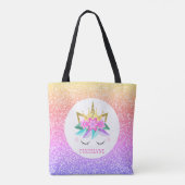 Unicorn Princess Rainbow Glitter Persoonlijke naam Draagtas (Achterkant)