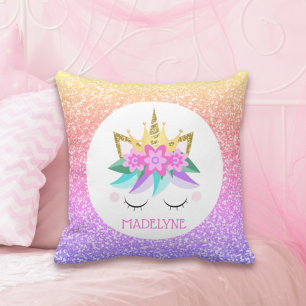 Unicorn Princess Rainbow Glitter Persoonlijke naam Kussen