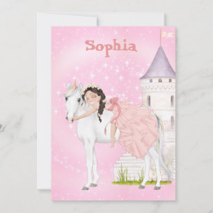 Unicorn Princess Stars Age Dark Hair Birthday Kaart