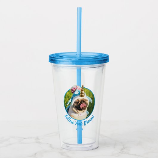 Unicorn Pug Acryl Drinkbeker (Voorkant)