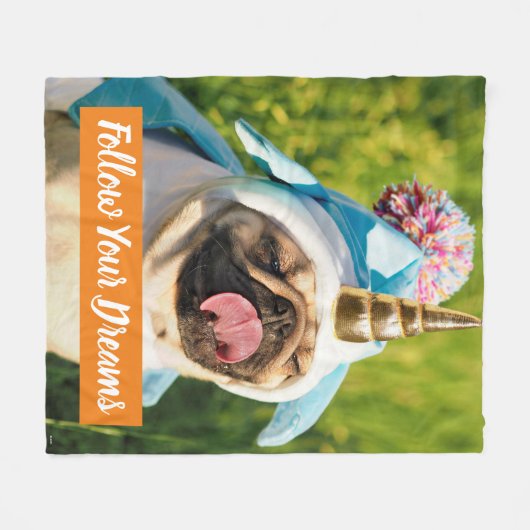 Unicorn Pug Fleece Deken (Voorkant (Horizontaal))