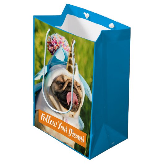 Unicorn Pug Medium Cadeauzakje (Voorkant Gekanteld)