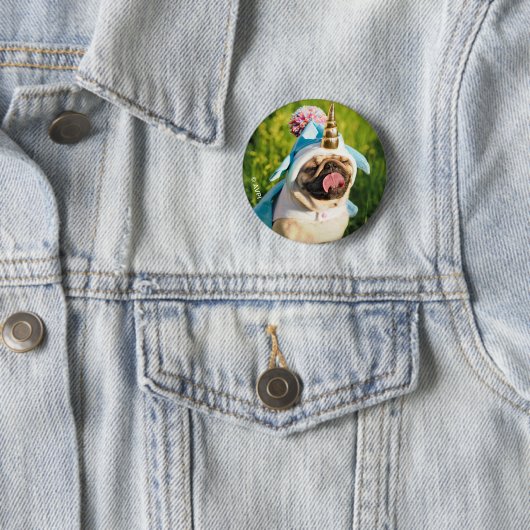 Unicorn Pug Ronde Button 5,7 Cm (In situ)