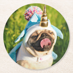 Unicorn Pug Ronde Kartonnen Onderzetter