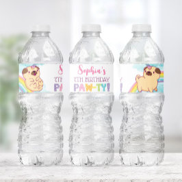 Unicorn Pug Water Fles Labels, Pug Birthday Waterfles Etiket