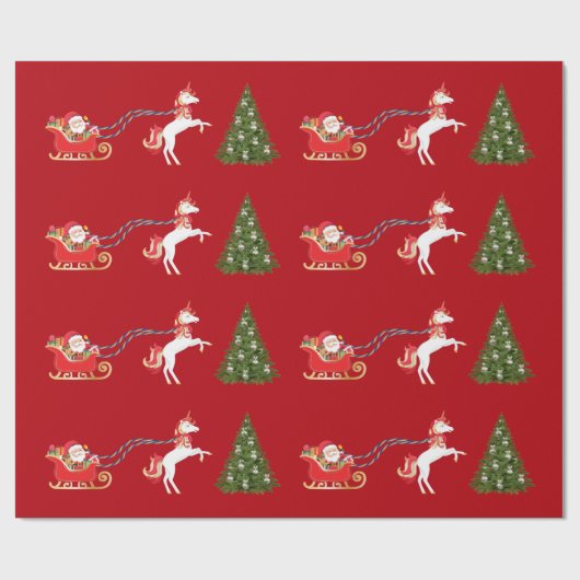 Unicorn Pulling Santa's Slaapse kerstcadeaus Cadeaupapier (Vlak)