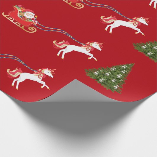 Unicorn Pulling Santa's Slaapse kerstcadeaus Cadeaupapier (Hoek)