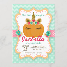 Unicorn Pumpkin Girl's Birthday Party Invitation Kaart