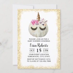 Unicorn Pumpkin Gold Glitter Baby shower Kaart