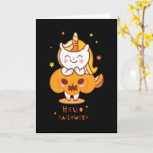 Unicorn Pumpkin Hallo Helloween Kaart (Gele Bloem)