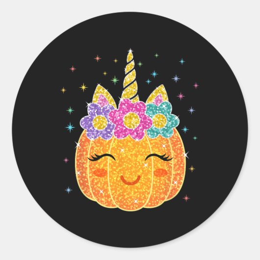 Unicorn Pumpkin Halloween Thanksgiving Ronde Sticker (Voorkant)
